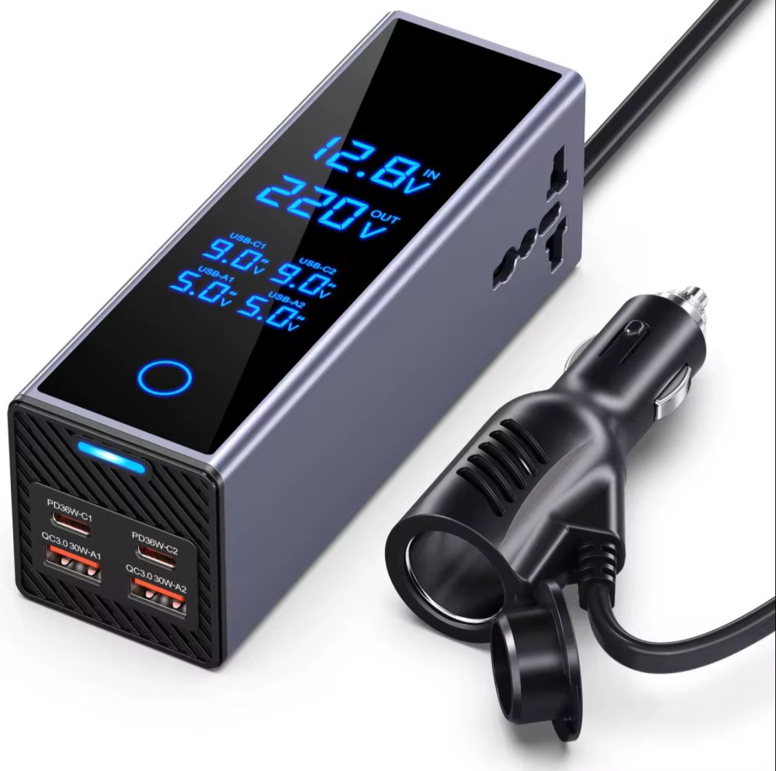 Socket Car Power Inverter – 300W Dual PD & QC USB Charger