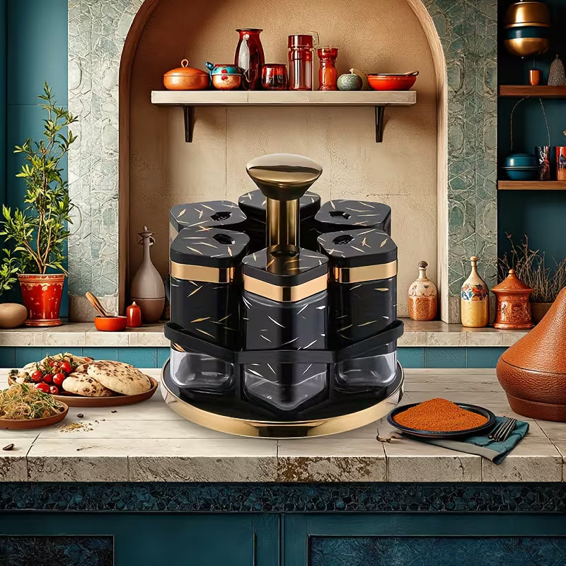 360° Rotating Spice Carousel Rack - Premium Glass Jar Kitchen Organizer & Seasoning Holder
