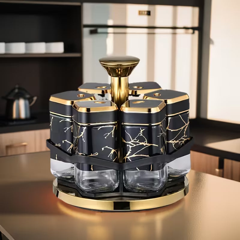 360° Rotating Spice Carousel Rack - Premium Glass Jar Kitchen Organizer & Seasoning Holder