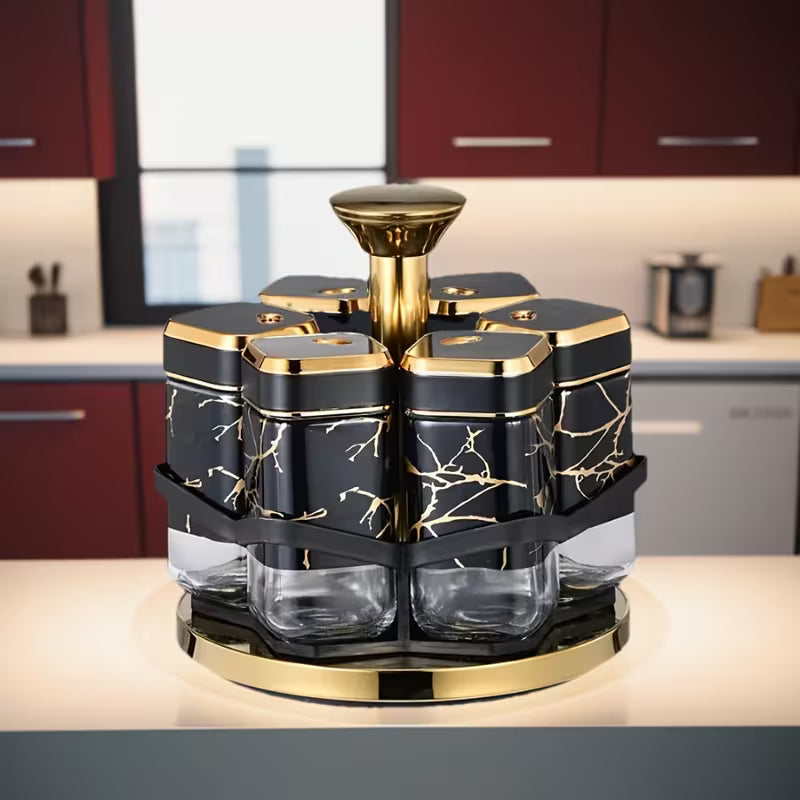 360° Rotating Spice Carousel Rack - Premium Glass Jar Kitchen Organizer & Seasoning Holder