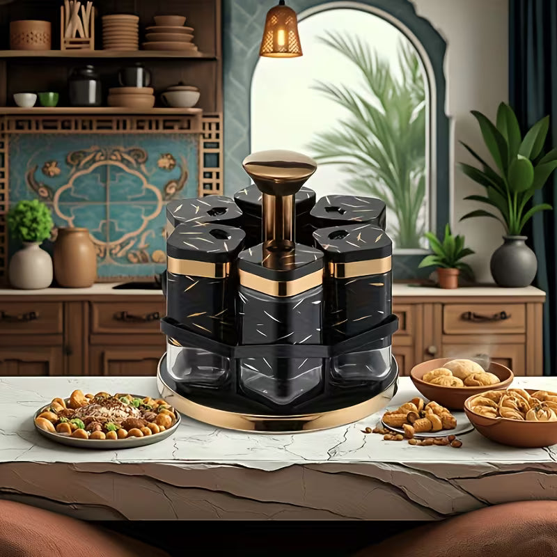 360° Rotating Spice Carousel Rack - Premium Glass Jar Kitchen Organizer & Seasoning Holder