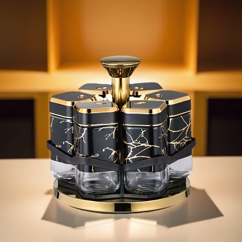 360° Rotating Spice Carousel Rack - Premium Glass Jar Kitchen Organizer & Seasoning Holder