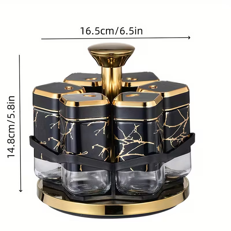 360° Rotating Spice Carousel Rack - Premium Glass Jar Kitchen Organizer & Seasoning Holder