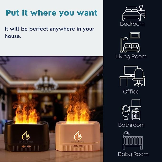 Flame Aroma Diffuser LA-0630-1 - Ultrasonic Humidifier with Realistic Flame Light & Essential Oil Mist
