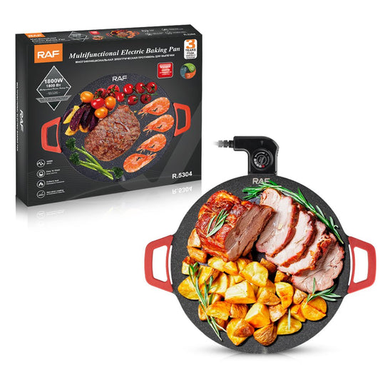 RAF 1800W Multifunctional Electric Baking Pan - Large Non-Stick Round Grill & Pizza Maker