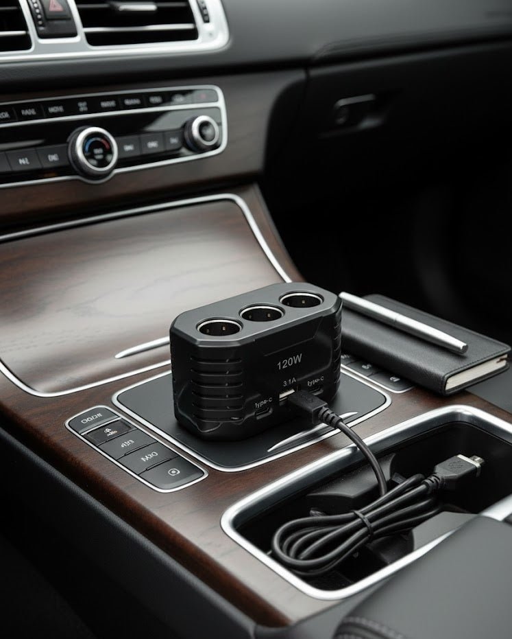 120W Multi-Socket Car Charger Hub – Dual Type-C & USB Fast Charging (6-Port Adapter)