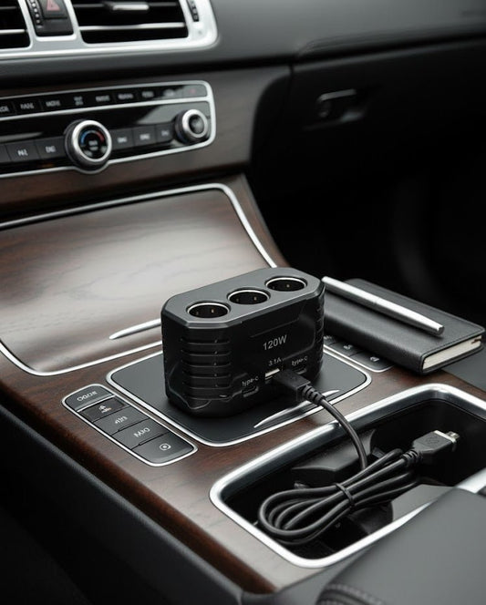 120W Multi-Socket Car Charger Hub – Dual Type-C & USB Fast Charging (6-Port Adapter)