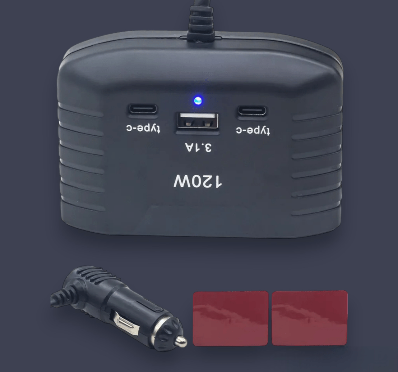 120W Multi-Socket Car Charger Hub – Dual Type-C & USB Fast Charging (6-Port Adapter)